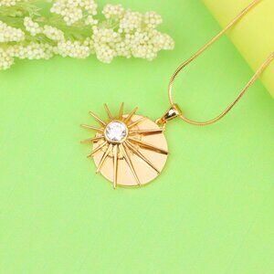 "Radiant Rose Gold Sunburst Pendant with Center Clear Crystal Accent, XPPT1250